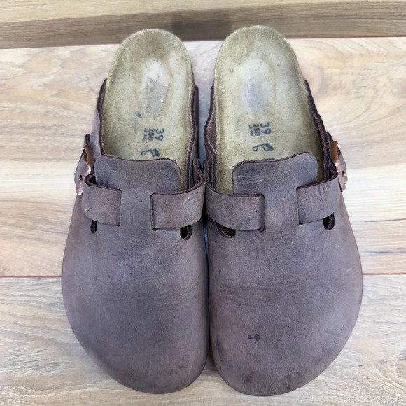Birkenstock Boston Clogs Womens 8 W EU 39 Brown Nubuck Leather Slip On - Picture 2 of 10